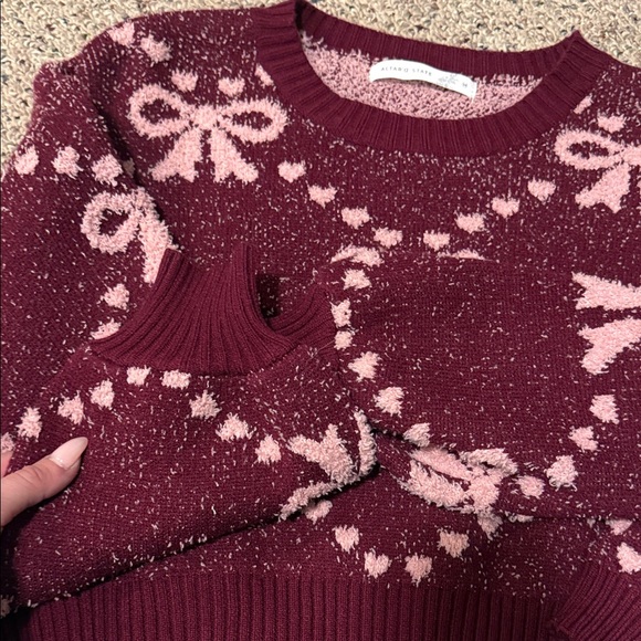 Altar'd State Burgundy and Pink Bow Sweater - Picture 4 of 9